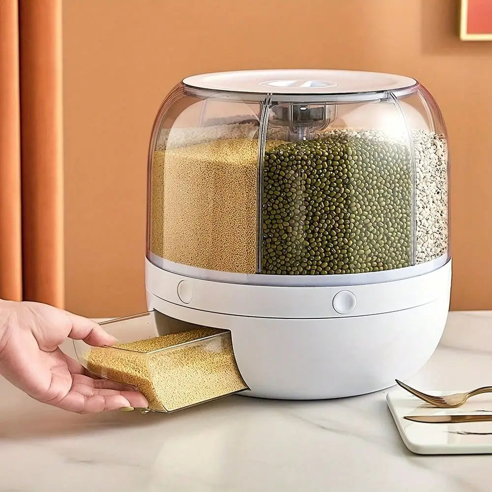 22 Lbs Multi-Functional Grain Dispenser, Reusable Round Food Storage Container With Flip Lid, 360 ° Rotating Grain Organ