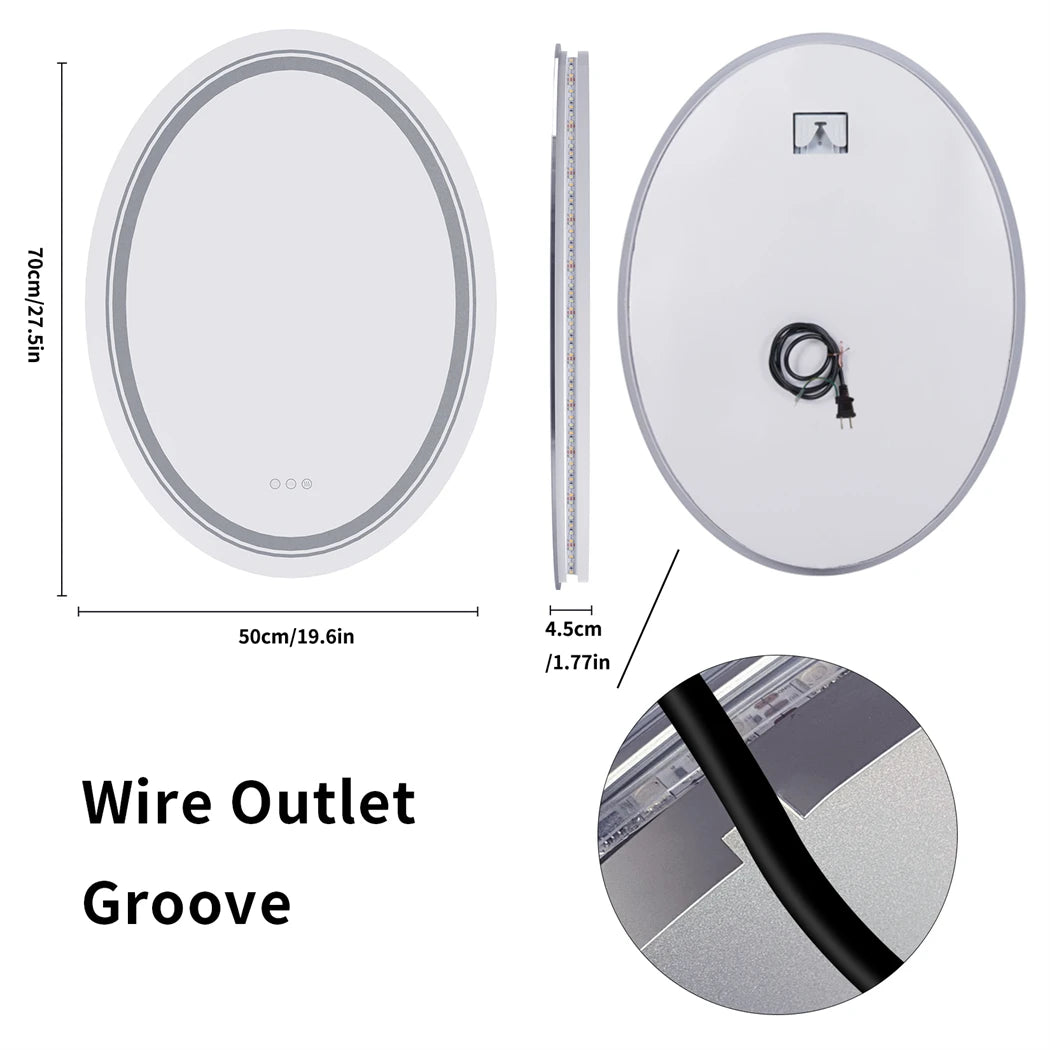 Oval Bathroom Mirror LED Makeup Mirror Anti-Fog Dimmable Light Memory Wall Vanity Shaving Mirror Backlit+Front Lighted