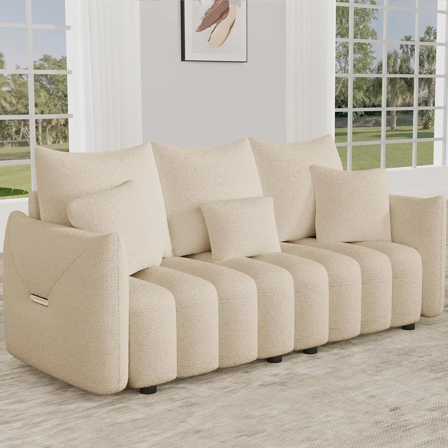 81" Modern Sofa Couch, Comfy Upholstered Teddy Deep Seat Boucle Sofa, Modern 3-Seater Cloud Couch, Oversized Loveseat, Custom