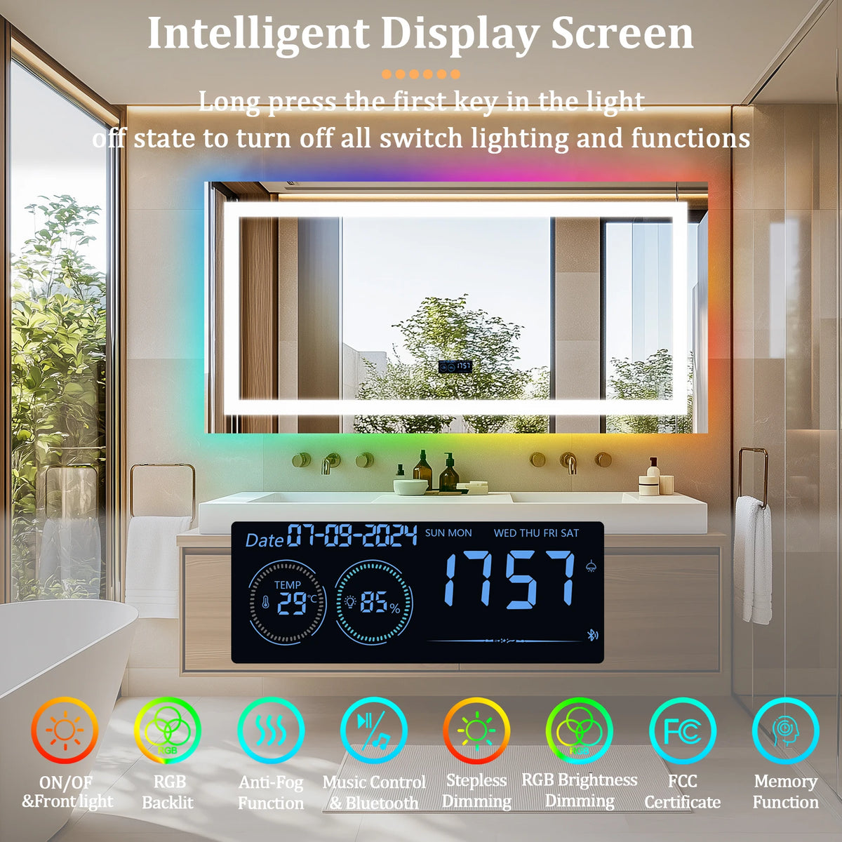 Wisfor Anti Fog Led Dimmable Bathroom Mirror With Bright Lighting