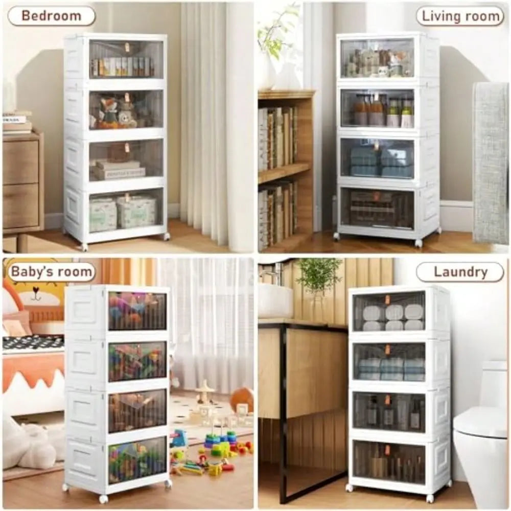 4 Tier Storage Bins With Lids 23QT Stackable Closet Organizers And Storage With Wheels Collapsible Boxes Foldable Plasti