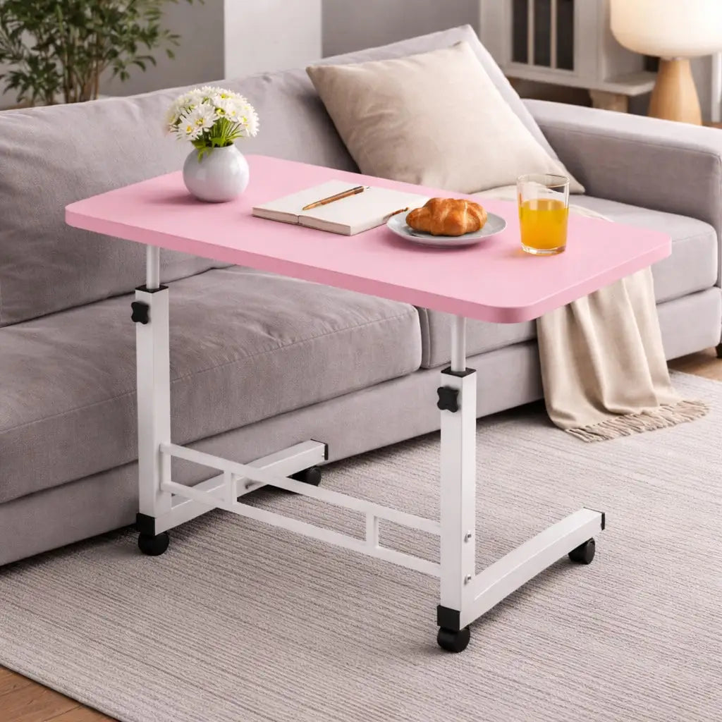 Rolling Overbed Table For Bed & Sofa – Space-Saving Mobile Side Desk, Easy To Move & Use Anywhere,Multiple Colors Available