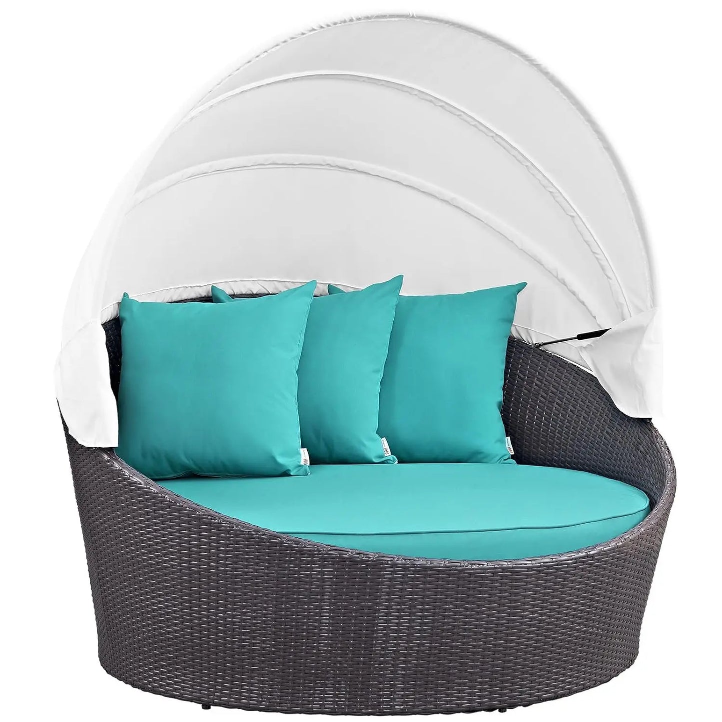 Convene Wicker Rattan Outdoor Patio Retractable Canopy Round Poolside Sofa Daybed in Espresso Mocha, Custom