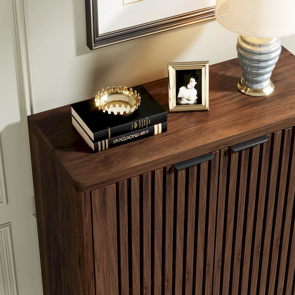 Tribesigns Wooden Shoe Cabinet With Louvered Doors And Adjustable Shelves