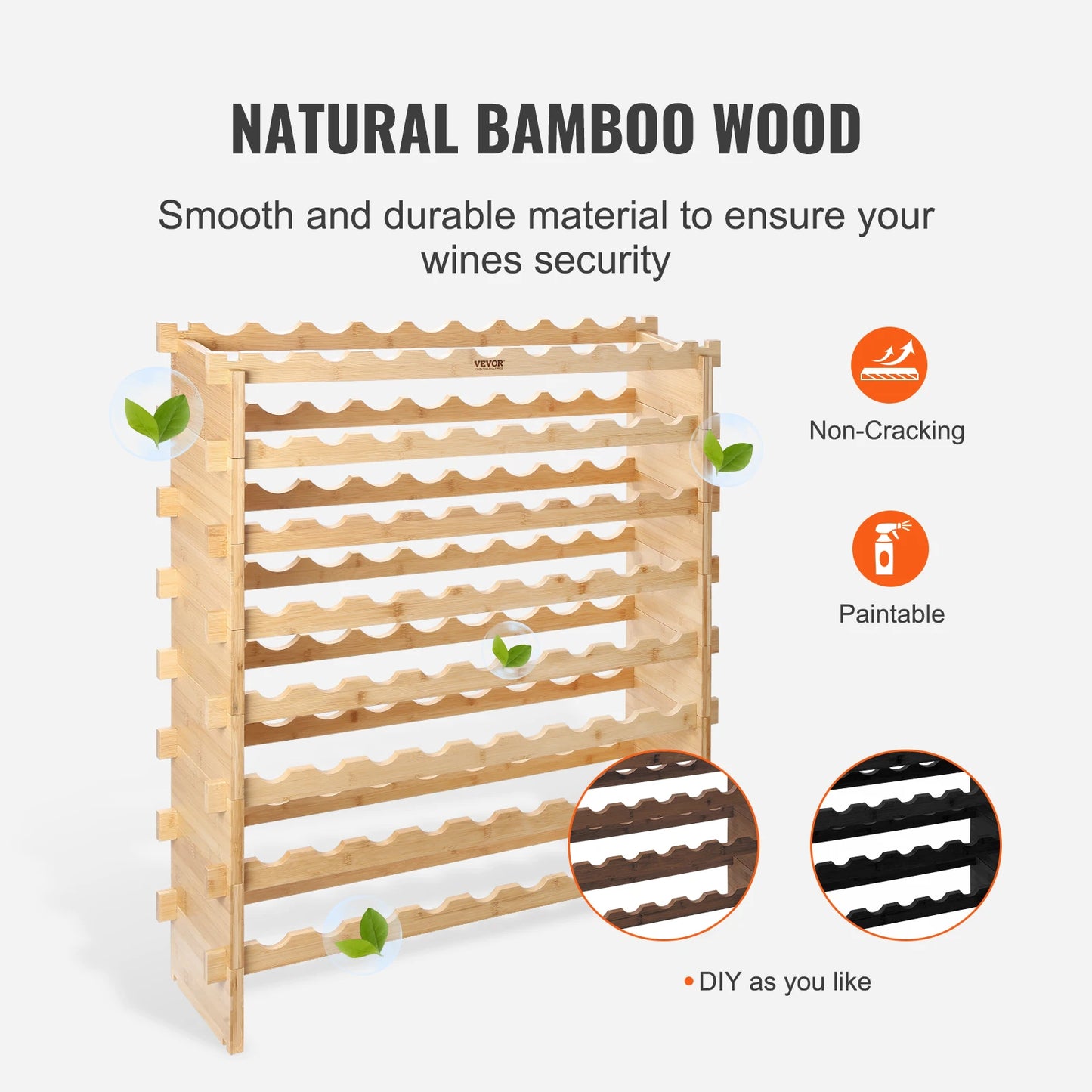 SucceBuy Bamboo 8 Tier Stackable Wine Rack Free Standing Storage