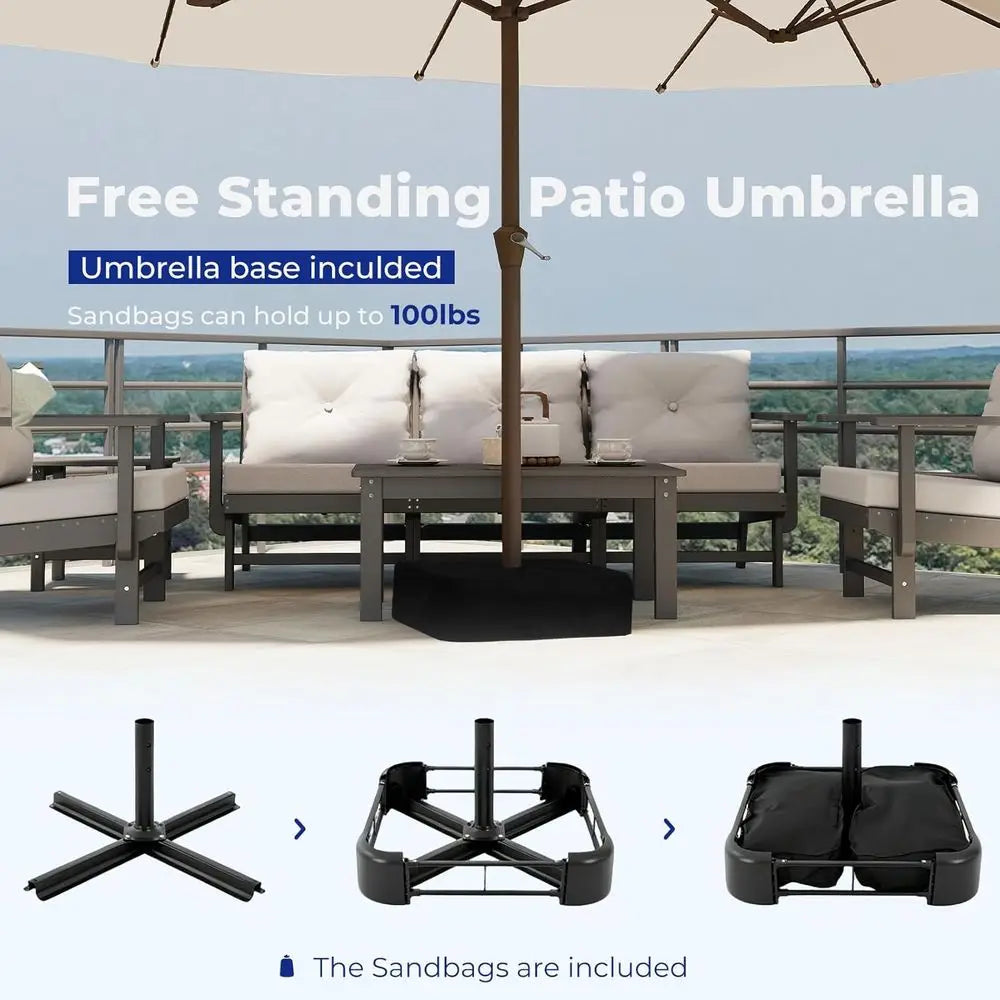 15-T-Large-Patio-Umbrella-with-Base | Double-Sided | Outdoor Table Umbrellas | w/Crank Handle | 12 Sturdy iberglass Rib | UV-Pro