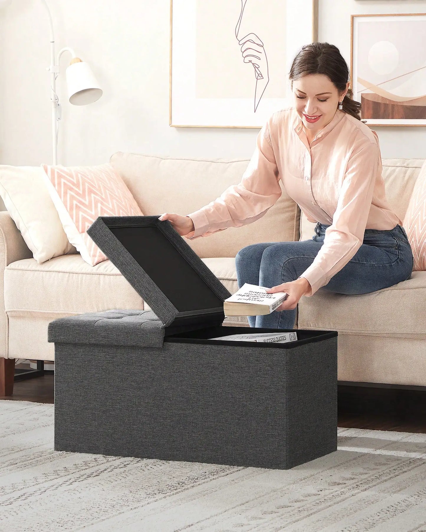 Collection - 30 Inches Storage Ottoman, Foldable Storage Bench With Flipping Lid, 660 Lb Load Capacity, For Entry