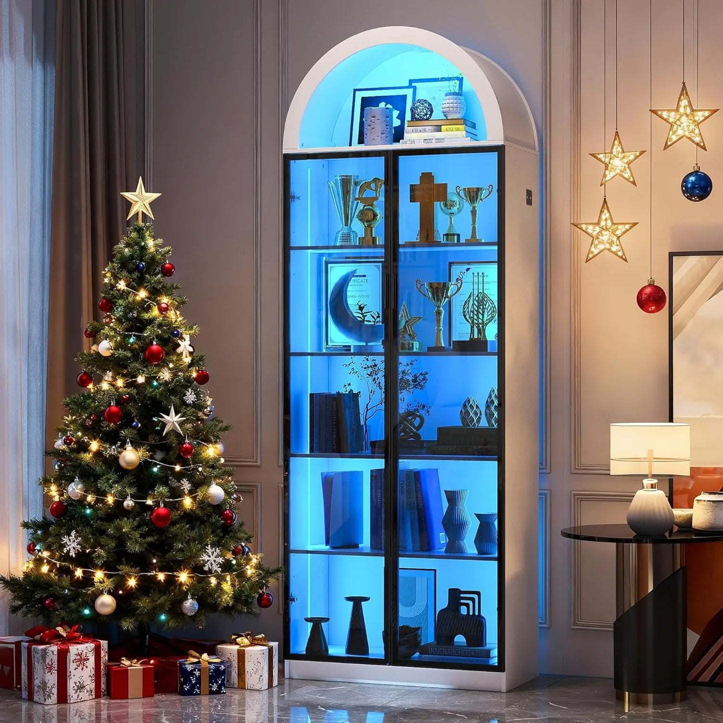 ZHILU Arch Display Cabinet With Doors And Adjustable Shelves LED
