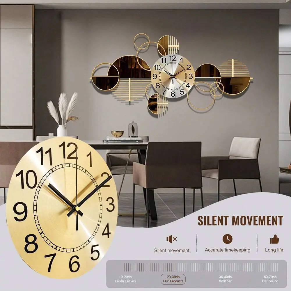 Metal Wall Clock Decorative 3D Metal Wall Art Clock For Living Room Bedroom Creative Modern Big Decor With Silent No