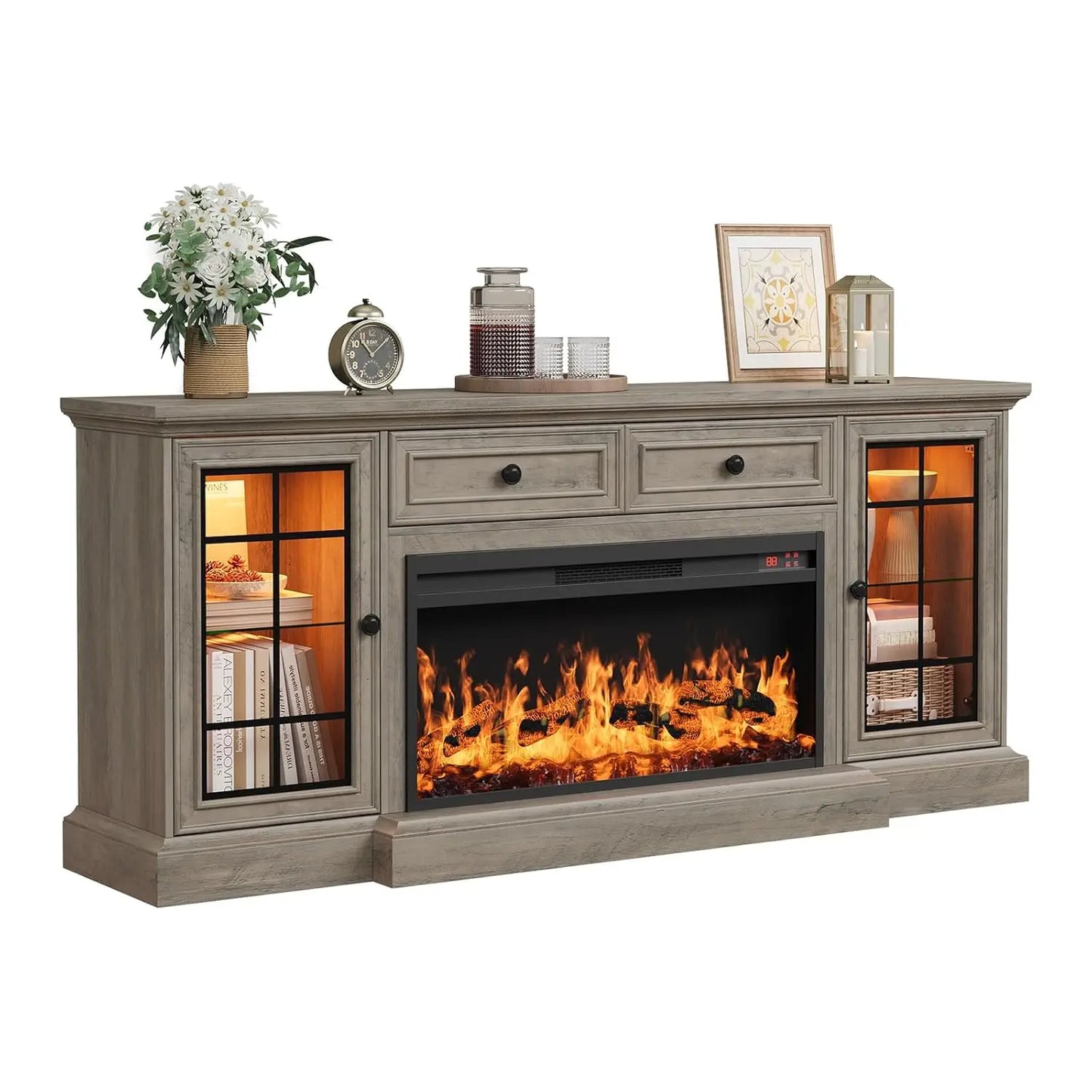 Fireplace TV Stand Modern Entertainment Center With LED Lights