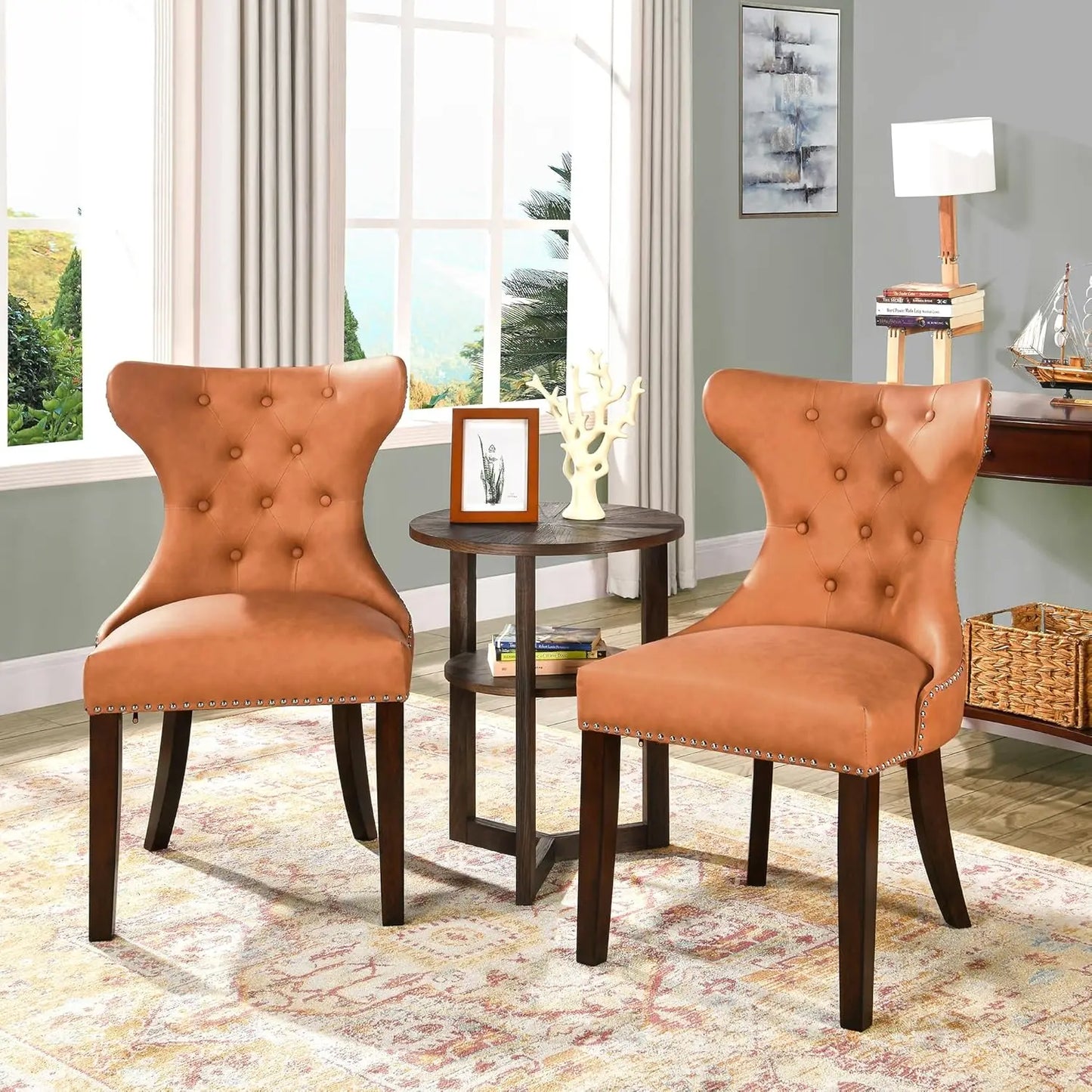 Upholstered Modern Dining Chairs Set Of 2 Button Tufted Leather