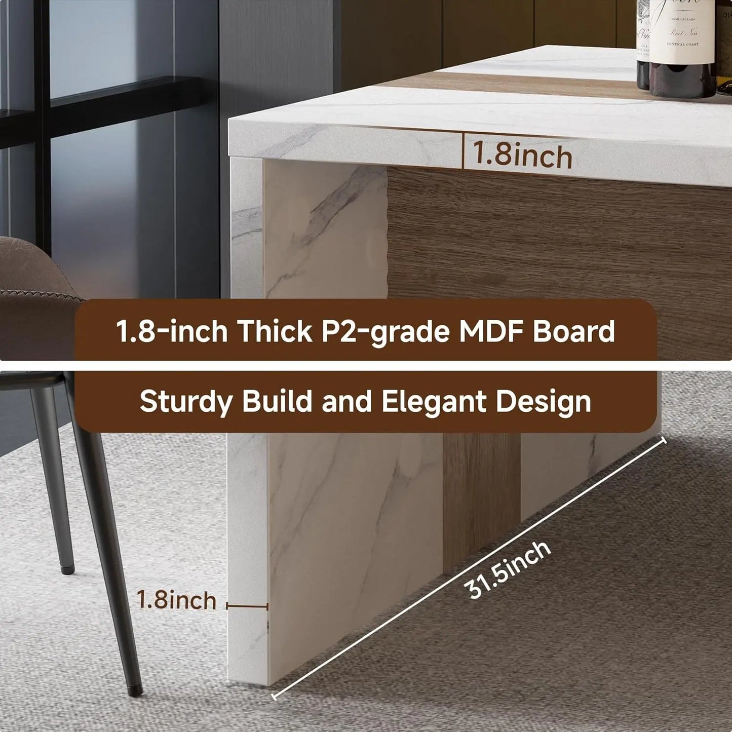 GUOHE Modern Kitchen Island Dining Table With Charging Station