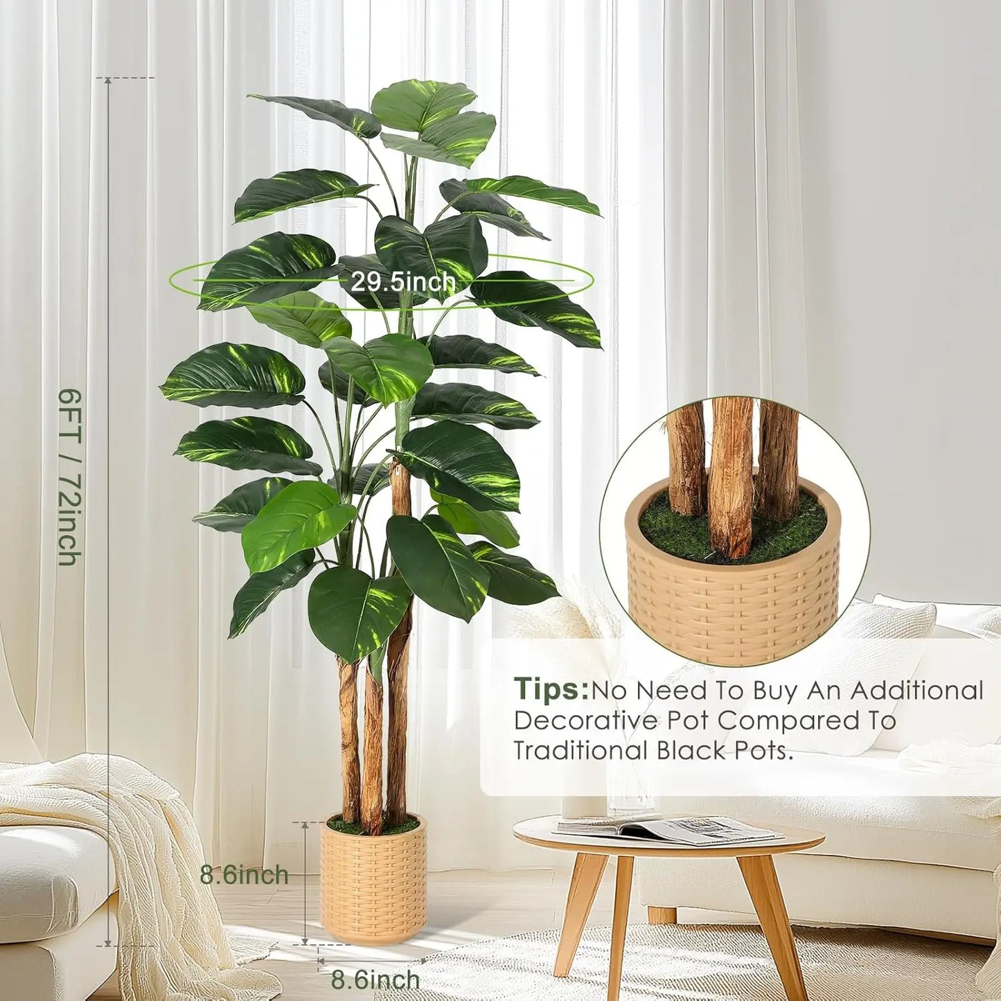 5ft/6ft Artificial Scindapsus Aureus Plant Indoor, Fake Tree, Faux Floor Plants, Artificial Tree for Home Office Living Room