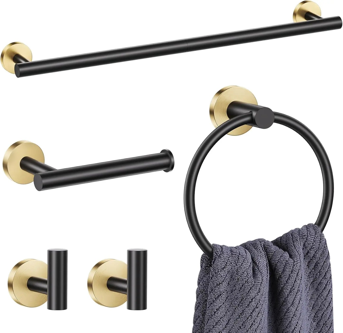 Black Gold Bathroom Hardware Set Accessories Wall Mounted Stainless Steel Towel Bar Towel Ring Toilet Paper Holder Hook Bathroom