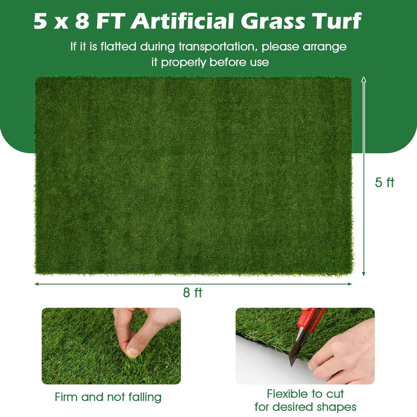 5 x 8 FT Artificial Grass Turf w/ Drainage Holes Nonslip Bottom 60 OZ Heavy
