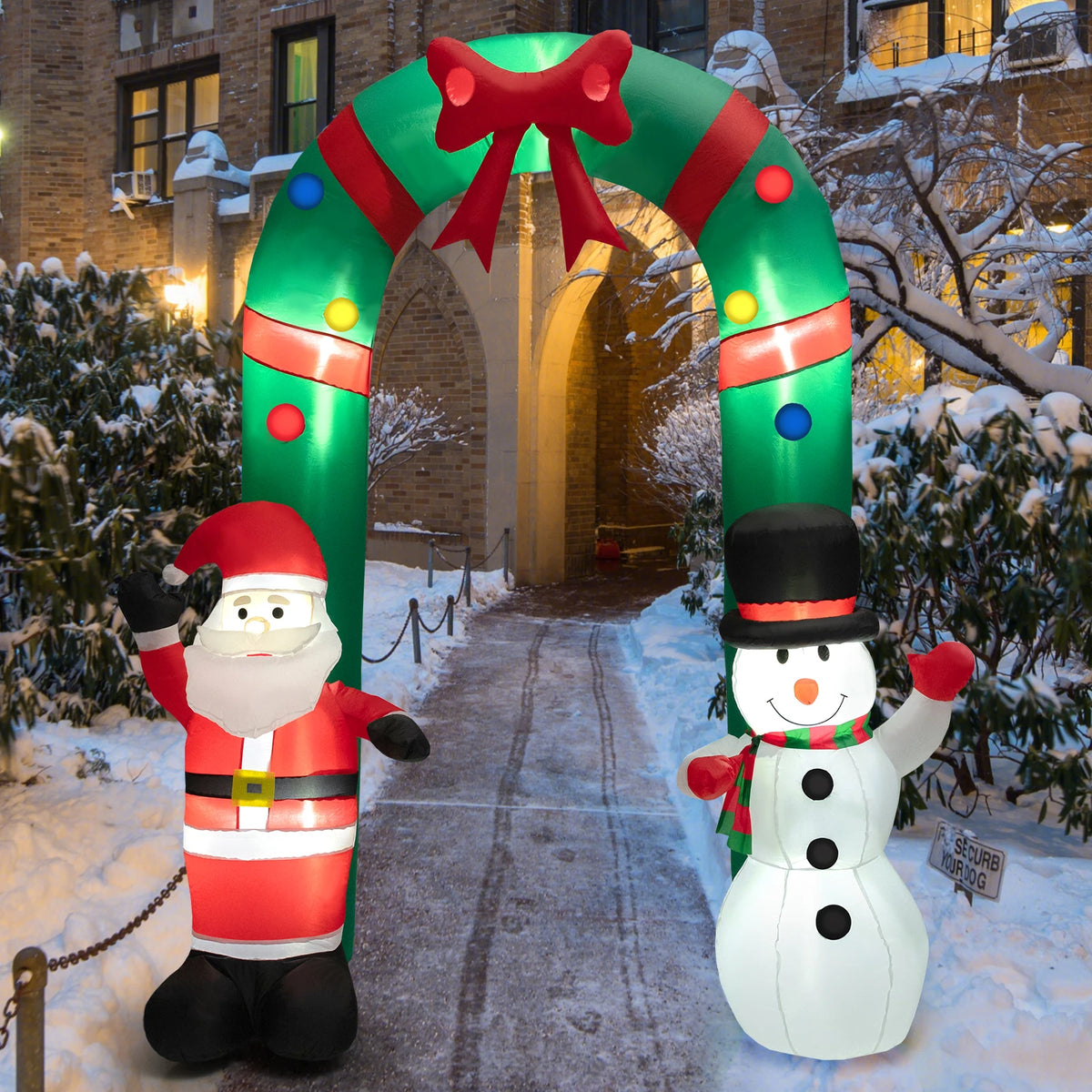 LIFEZEAL Christmas Inflatable Santa Claus and Snowman Archway Decoration
