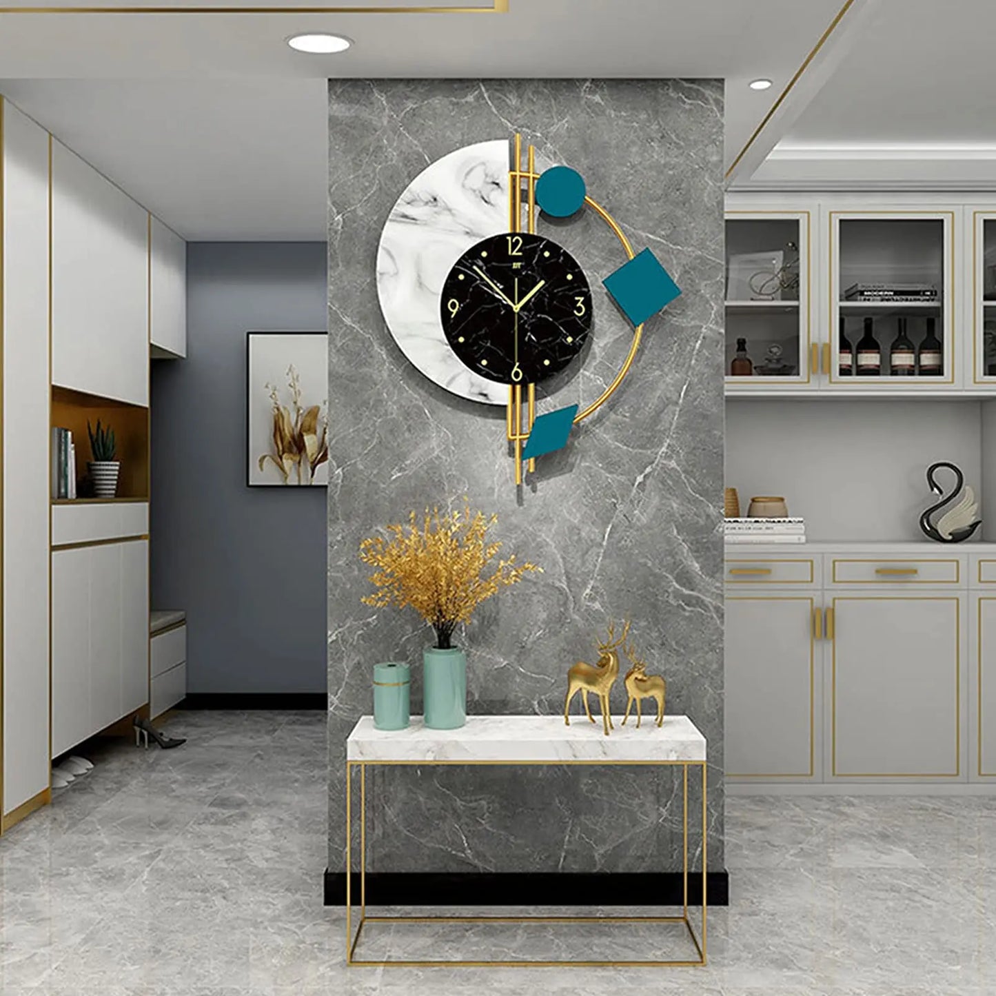 Marble Wall Clock Nordic Style Luxury Silent Battery Operated