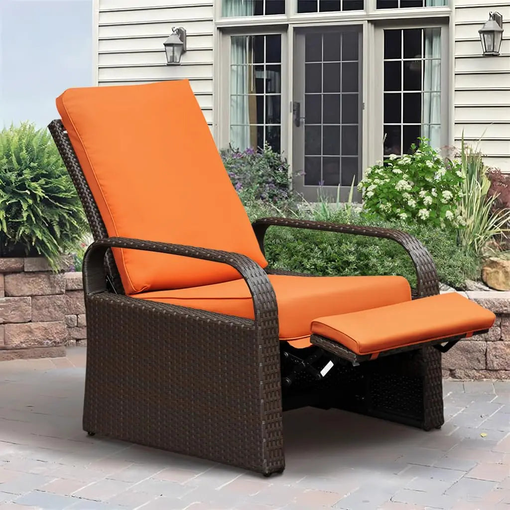 Outdoor Recliner Wicker Patio Adjustable Recliner Chair with 5.5" Thick Cushions and Footrest,Rust-Resistant Aluminum, Custom