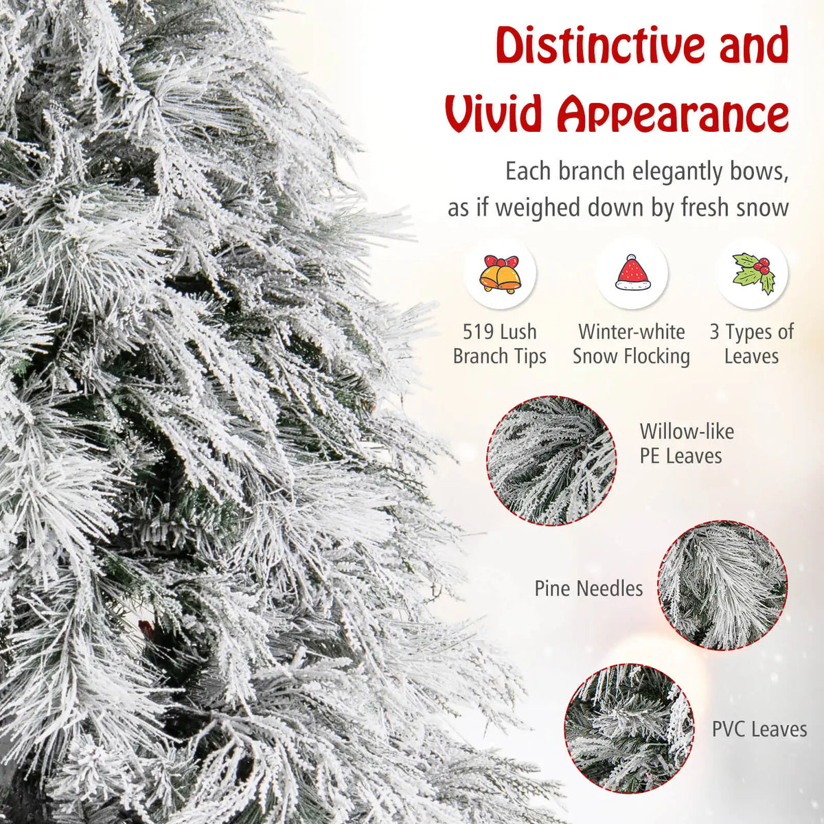 MULTIGOT Pre Lit Artificial Christmas Tree With Flocked Pine Tips