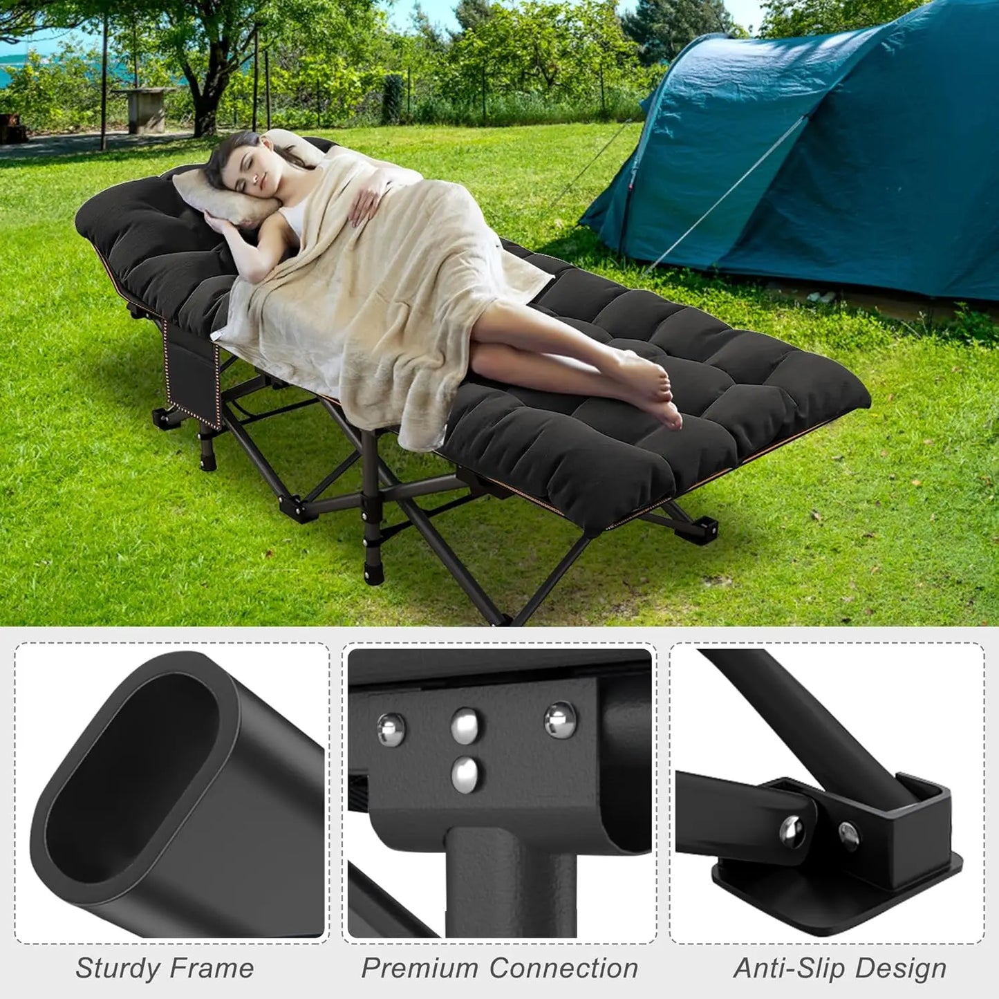 XMSJ Oversized Camping Cot For Adults Folding Bed Heavy Duty