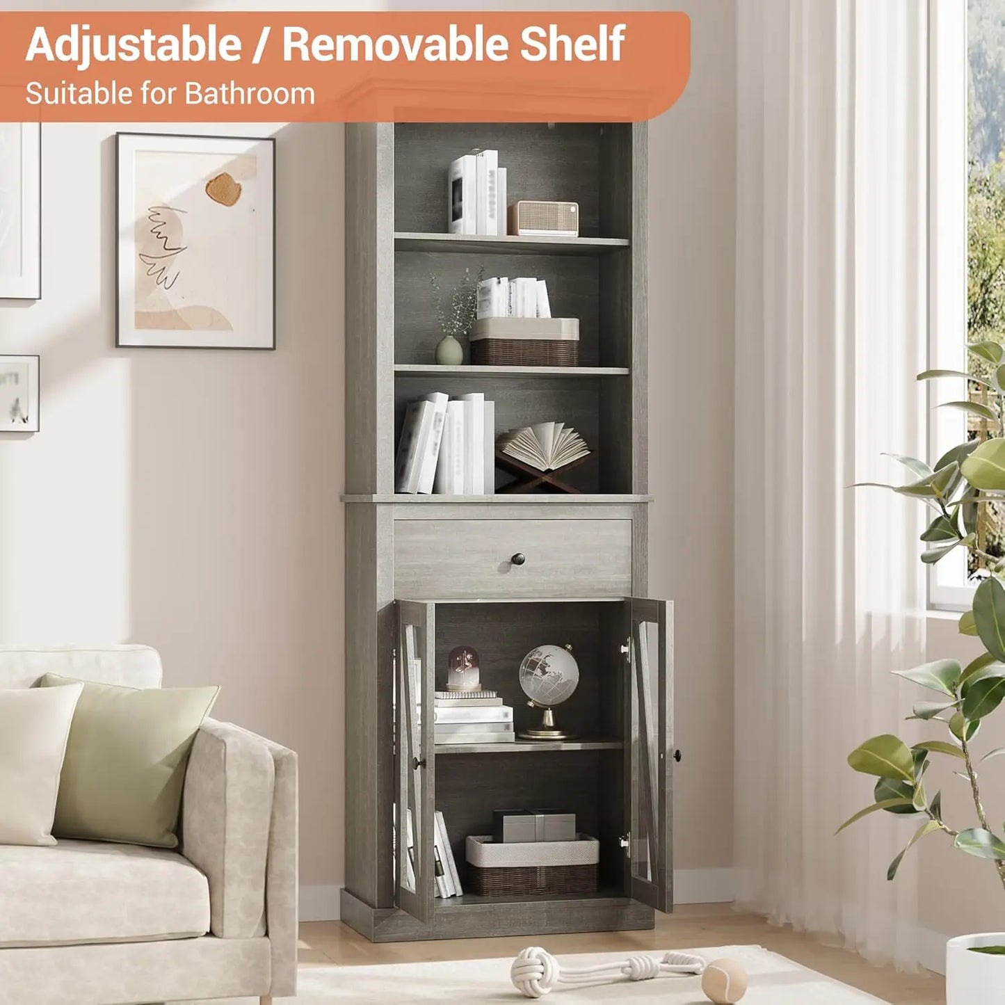 Tall Storage Cabinet, Bathroom Storage Cabinet with Doors & Adjustable Shelves for Living Room, Kitchen & Pantry, Laundry