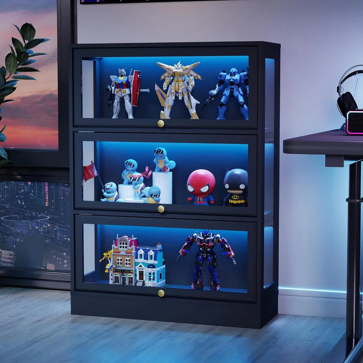 ZHILU Display Cabinet 3 Tier Curio With LED Lighting