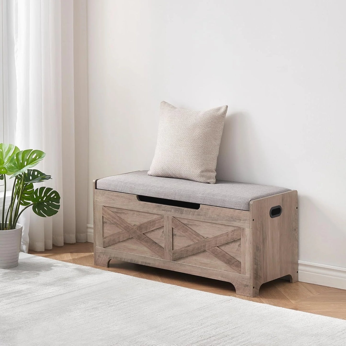 Storage Chest Wood Storage Bench with Seating and 2 Safety Hinge Farmhouse Entryway Bench with Storage for Bedroom Living Room