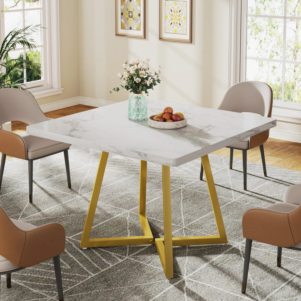 Tribesigns Industrial Square Dining Table Featuring Wood And Metal Frame