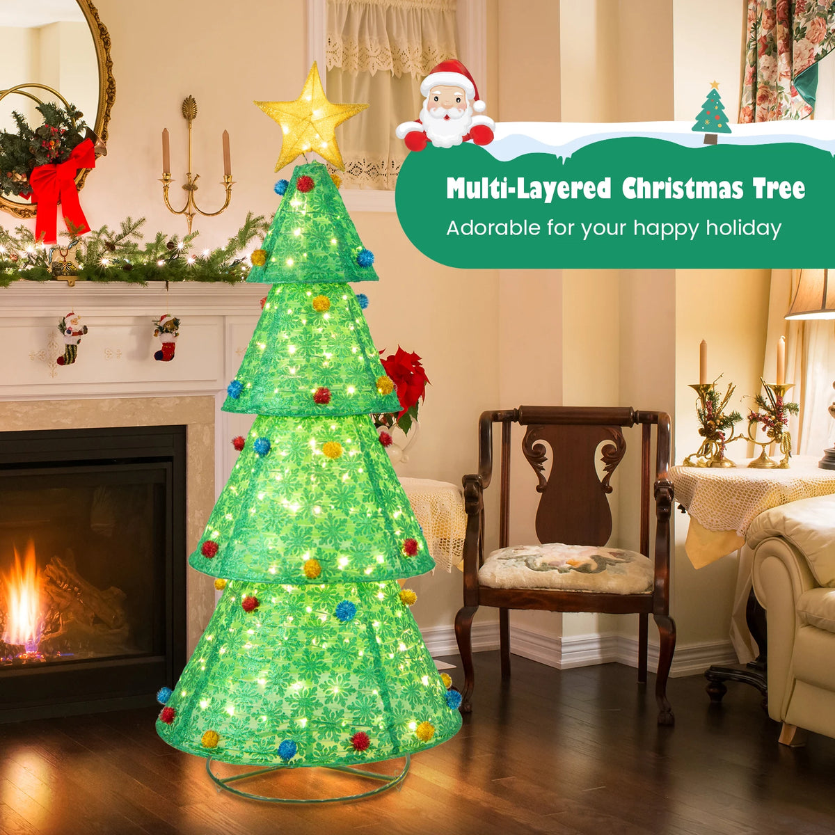 LIFEZEAL Collapsible Pop Up Fabric Christmas Tree Holiday Decoration