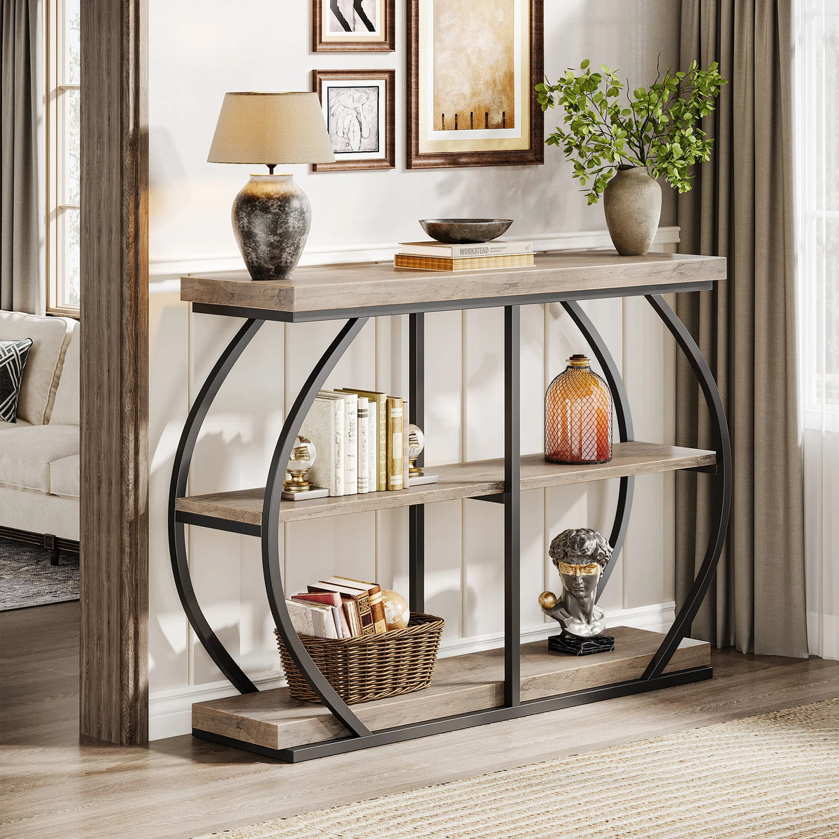 Tribesigns Industrial 3 Tier Console Table With Storage Shelves