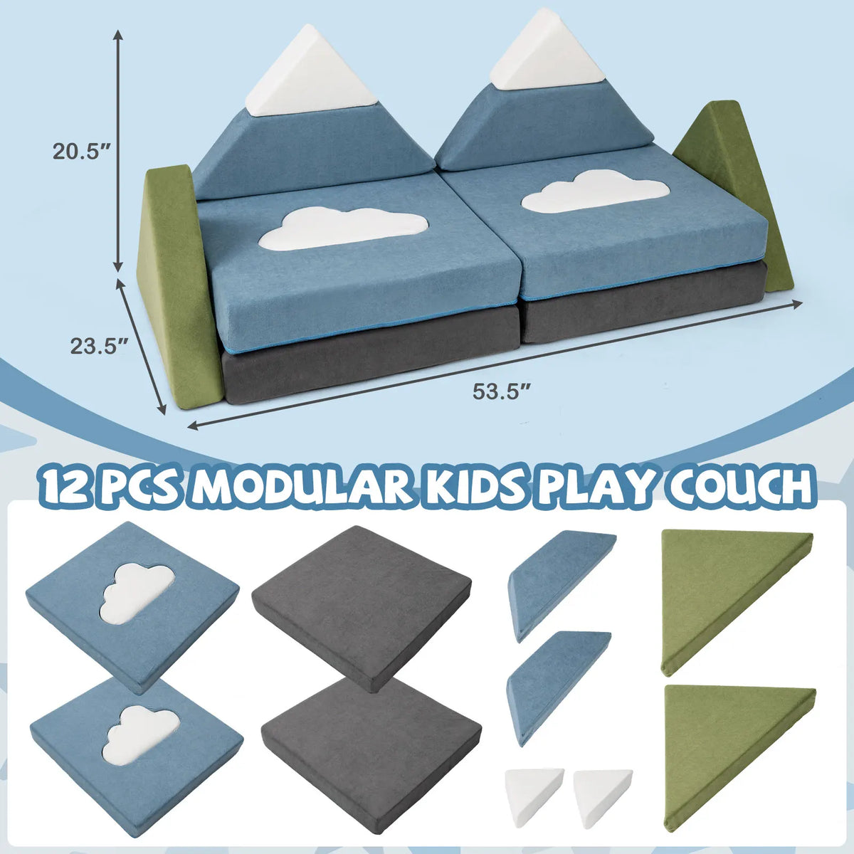 HOMASIS Modular Kids Play Couch Snow Mountain Foam Building Fort