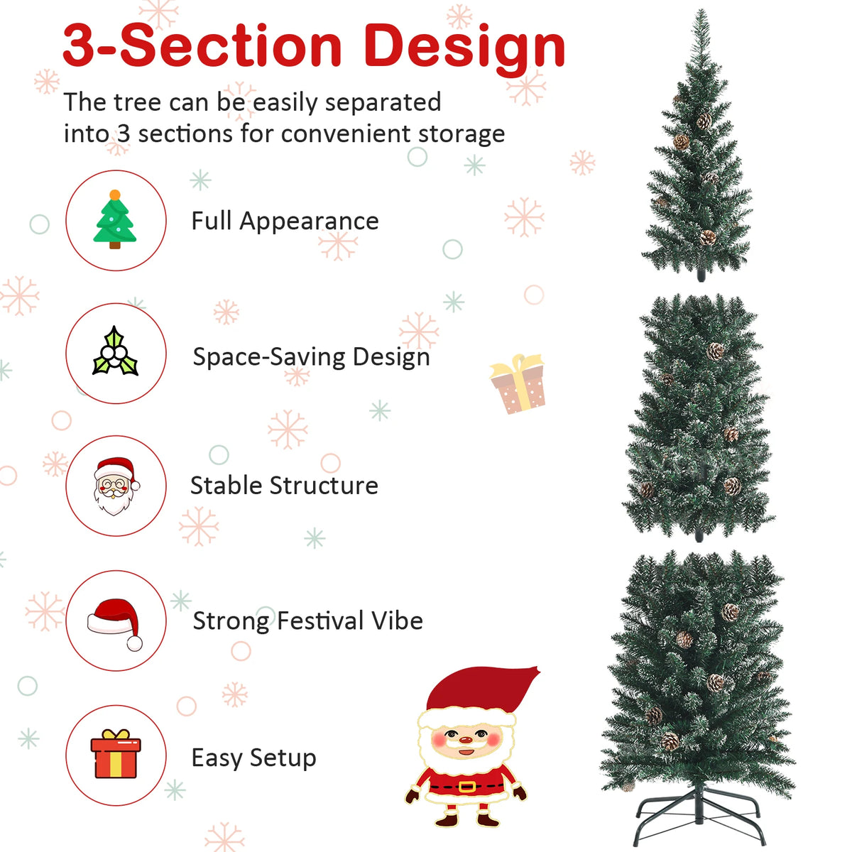 MULTIGOT Artificial Slim Pencil Christmas Tree With Snowy Branch Tips