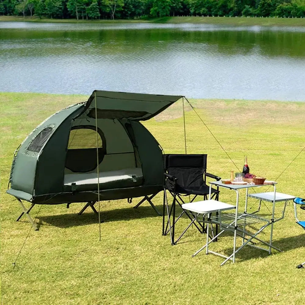 Moccha olding Camping Tent Cot with Sleng Bag and Air Mattr, Elevated Camping Tent with Carry Bag or Outdoor Activity, Hiking, P