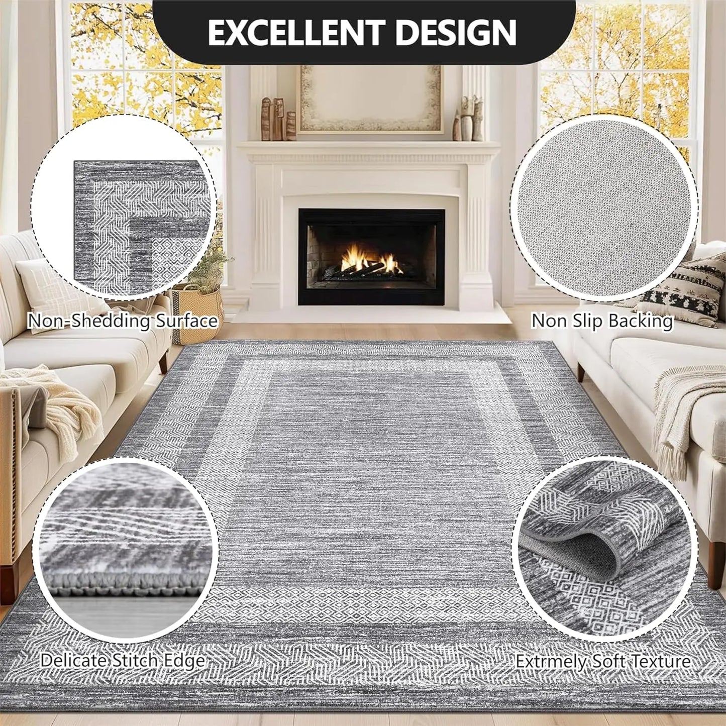 Large Area Rugs for Living Room, Machine Washable Modern Abstract Area Rug for Bedroom- Soft Low Pile Carpet for Dining Room