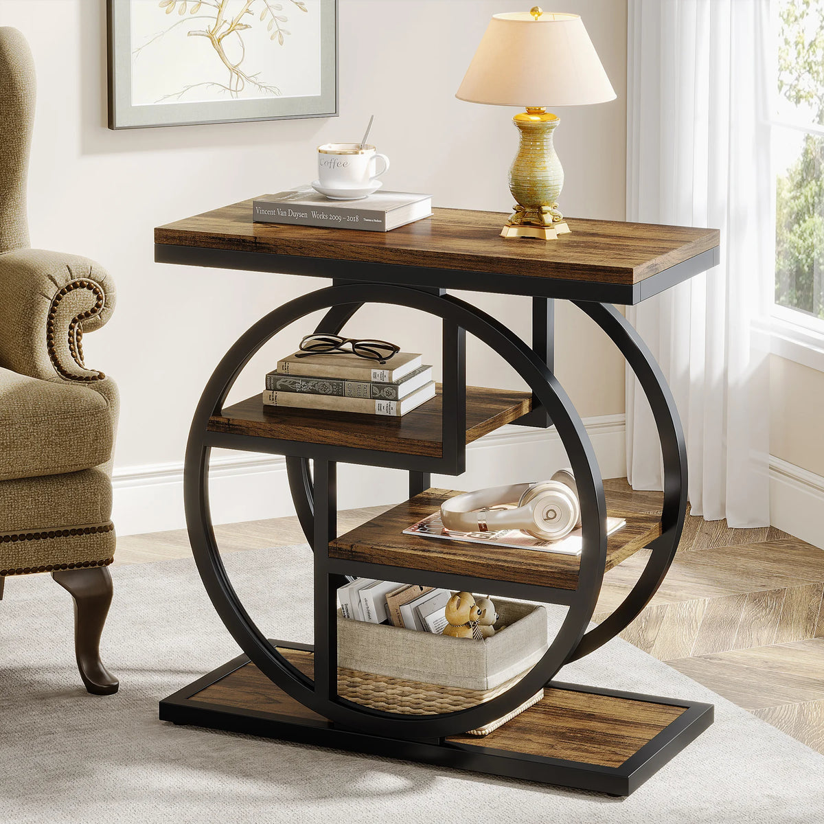 Tribesigns Industrial Metal End Table with Three Storage Shelves