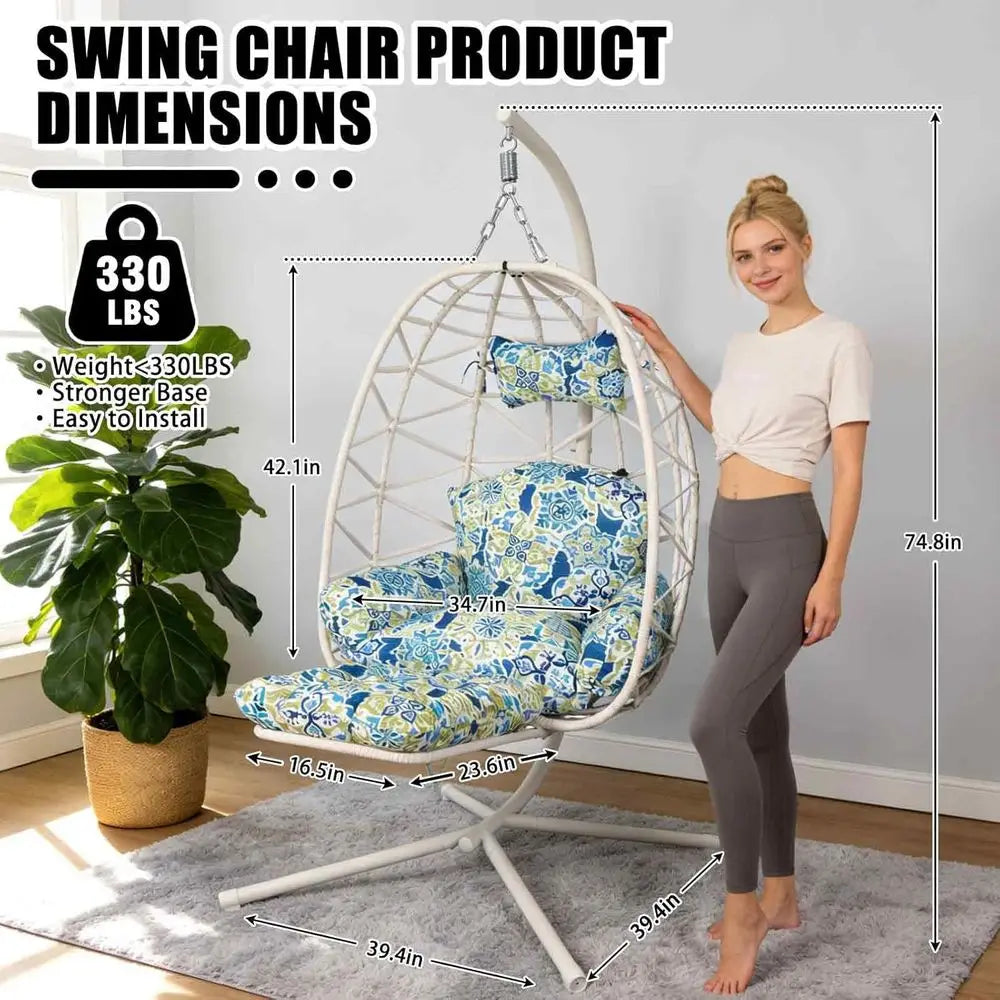 Hanging Egg Chair with Stand & Leg Rest,Rattan Wicker Swing Chair with Cushion,Patio Basket Hanging Chair Wicker Hammock Chair o