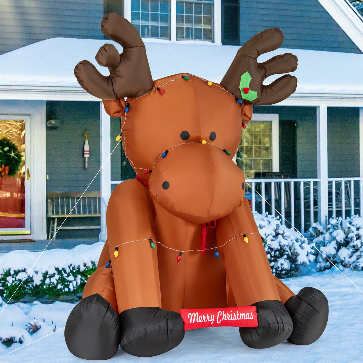 LIFEZEAL Lighted Christmas Inflatable Reindeer Lawn Decoration