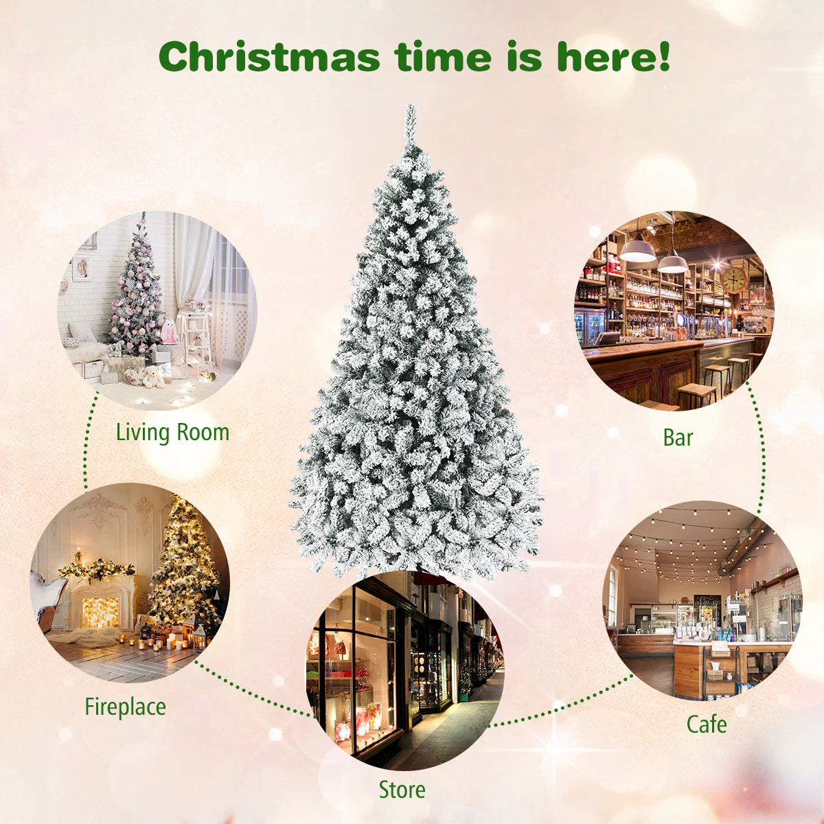 MULTIGOT Prelit Snow Flocked Hinged Artificial Christmas Tree