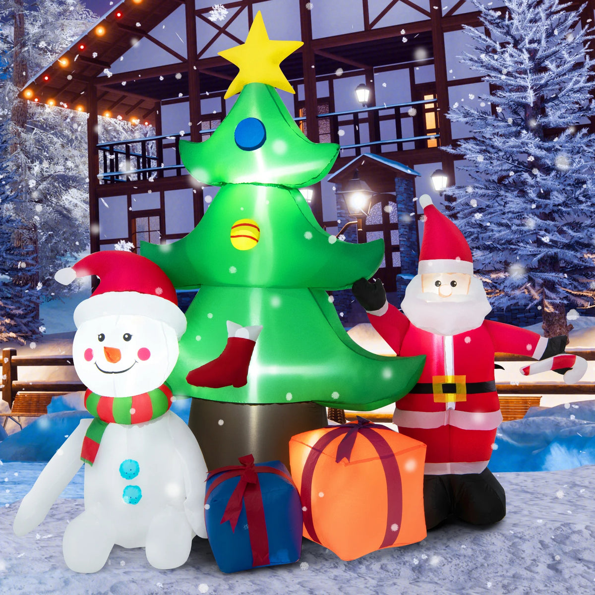LIFEZEAL Inflatable Christmas Tree With Santa And Snowman Lights