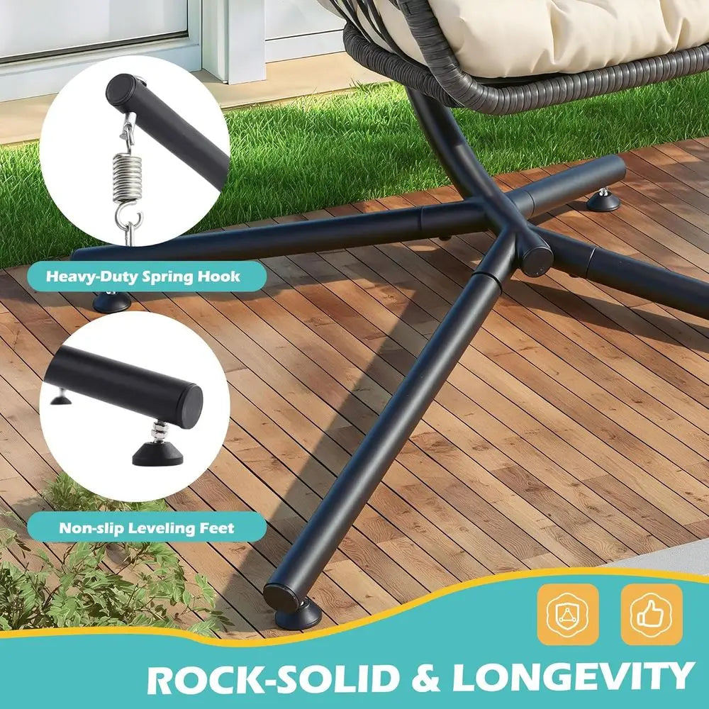 Outdoor Hanging Egg Chair with Stand & Oversized Cushion, 350LBS acity Heavy-Duty Patio Swing Hammock Chair, Thickened Metal e o