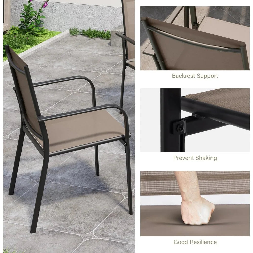 Outdoor Dining Set With Textilene Chairs And Square Metal Table