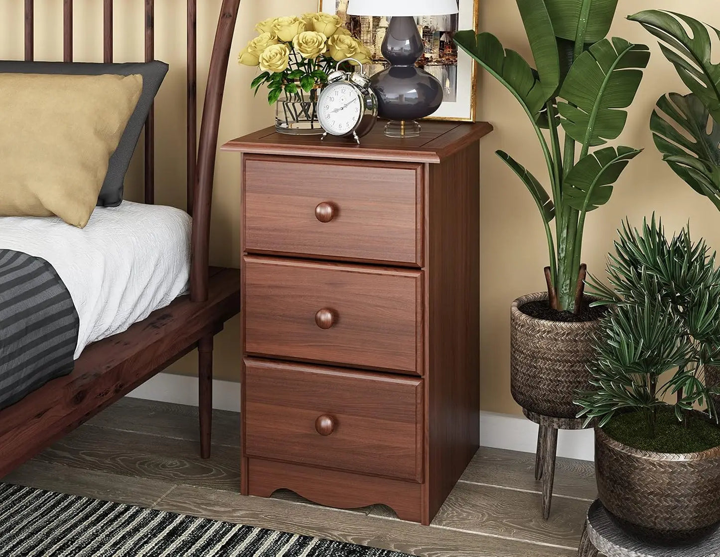 MOYU Solid Wood 3 Drawer Nightstand Minimalist Modern Bedroom Furniture