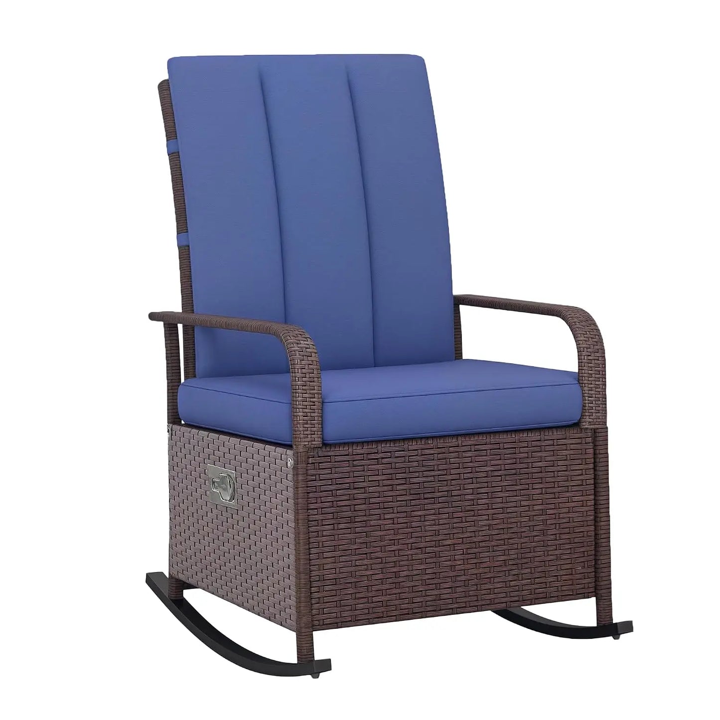Wicker Outdoor Rocking Chair, Patio Recliner with Adjustment Backrest, PE Rattan Lounge Chair with Adjustable Footrest, Custom