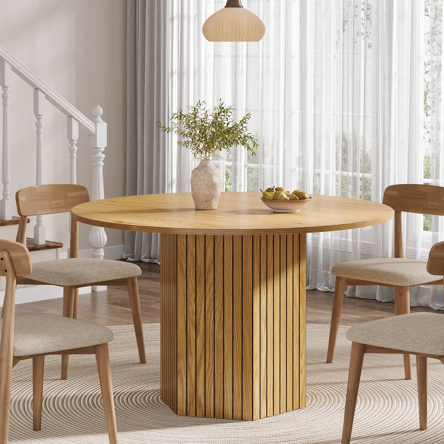 Tribesigns Industrial Round Farmhouse Dining Table For Home