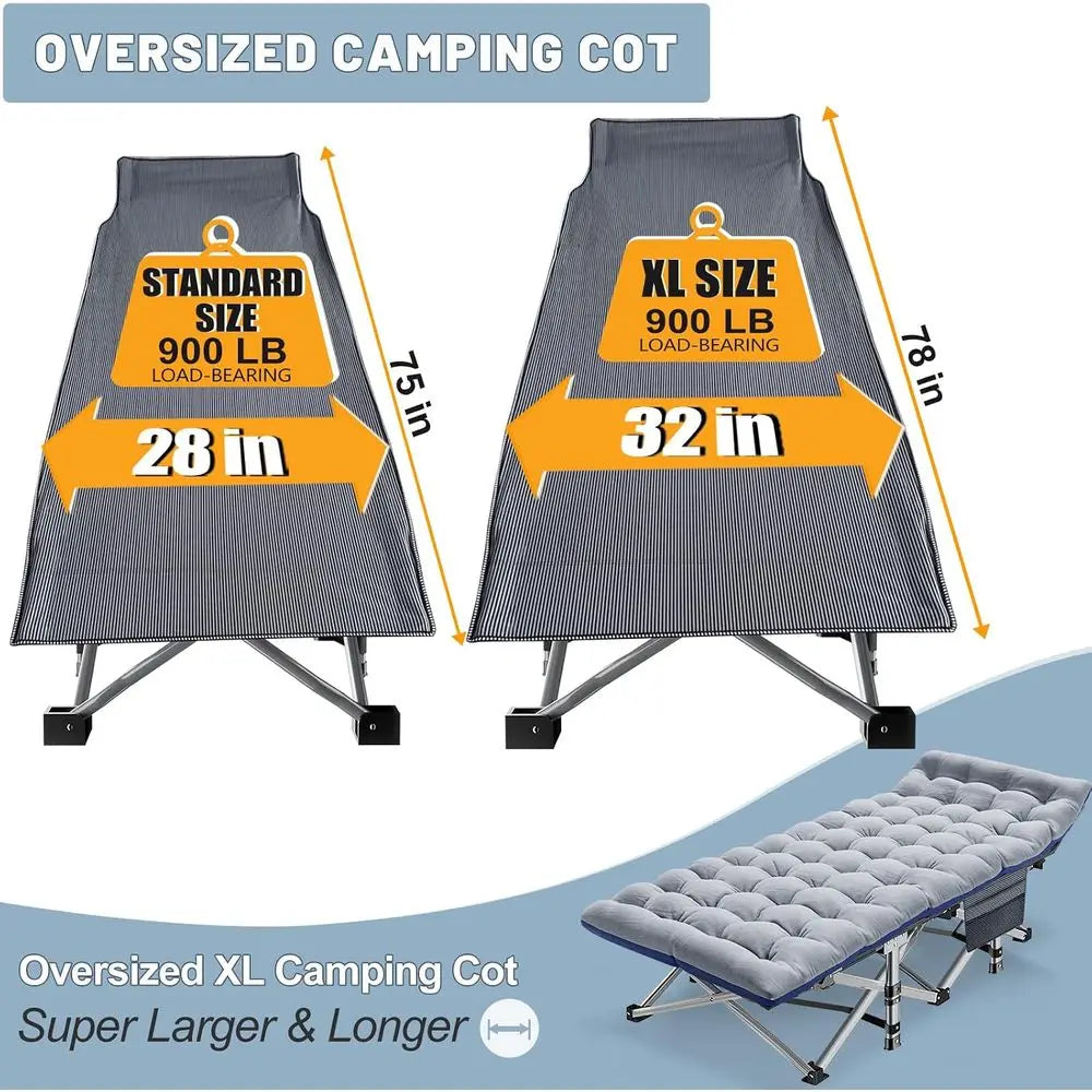 Oversized XXL olding Camping Cot or Adults with Pad, Padded Portable Sleng Cots, Camp Bed with Carry Bag or Outdoor Travel, Beac