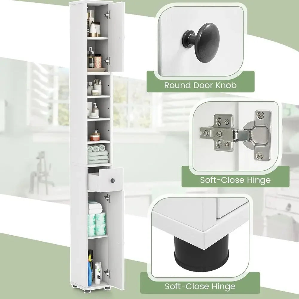 Freestanding Bathroom Storage Cabinet With Two Doors And Drawer Shelves