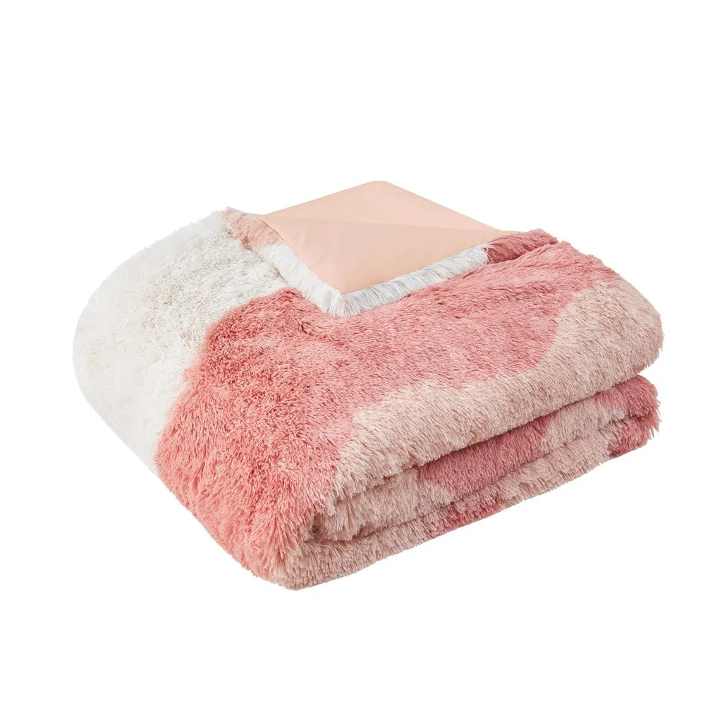 NONECN Ombre Shaggy Faux Fur Comforter Set Polyester Bedding
