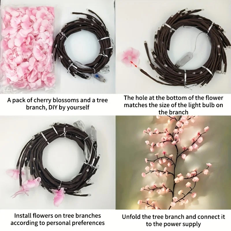 96 LED Cherry Blossom Tree Light For DIY Bedroom Decor And Parties