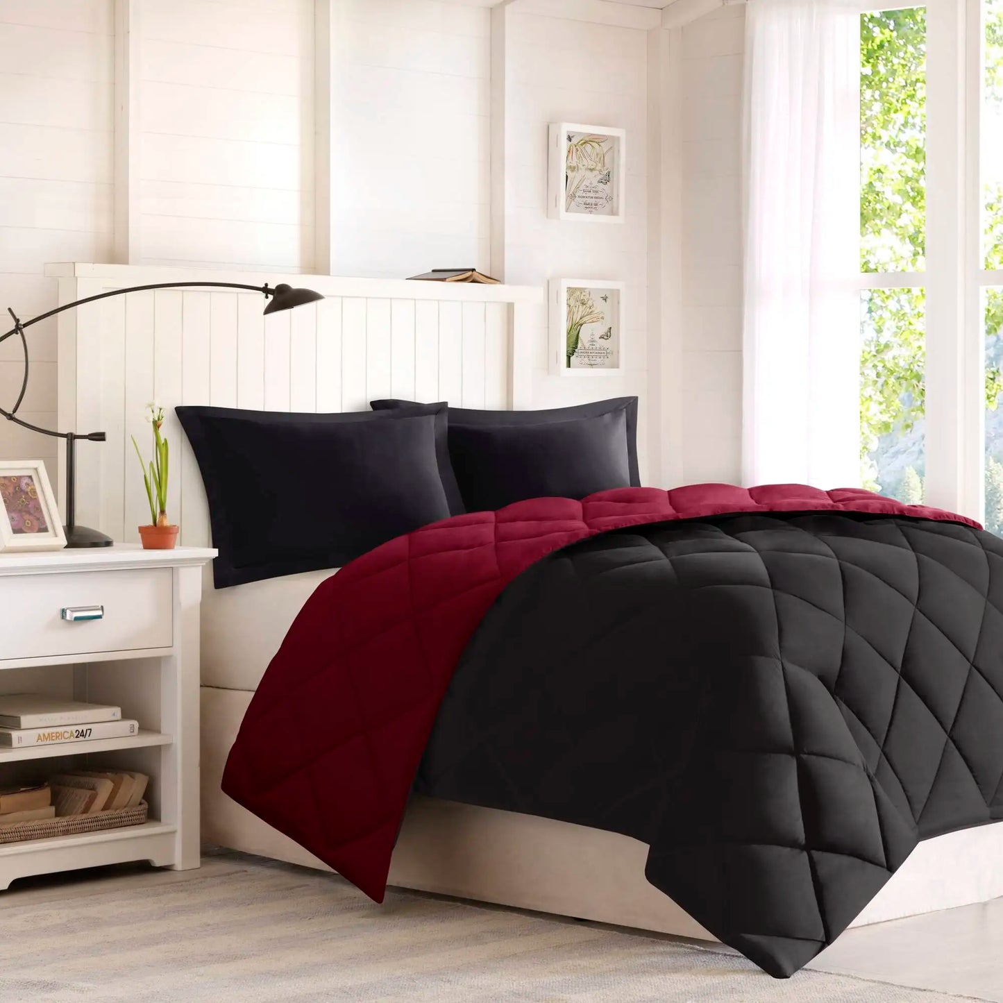 NONECN Scotchgard Diamond Quilting Reversible Microfiber Comforter Set
