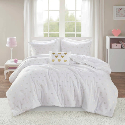 Nonecn Metallic Printed Plush Comforter Set 4 Piece